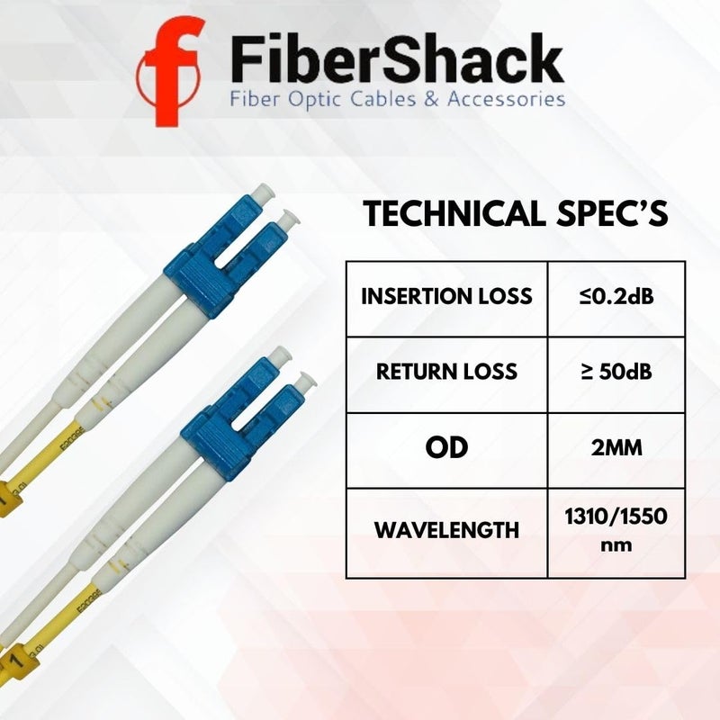 Fibershack - 3ft / 1M LC to LC Fiber Patch Cable - Duplex - Single Mode Fiber - LCUPC to LCUPC - LSZH SM OS2 Optical Patch Cable - Built for Professionals - Image 4